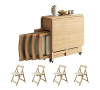 Set tavolo da pranzo pieghevole e sedie, tavolo da pranzo in legno massello con 4 ruote e cassetti portaoggetti Tavoli industriali con ribalte for la cucina domestica