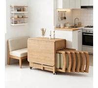 Set tavolo da pranzo pieghevole in 5 pezzi da 55", tavolo allungabile salvaspazio, tavolo da pranzo mobile in legno massello con 4/6 sedie e ruote for cucina, sala da pranzo e soggiorno(6 Chairs)