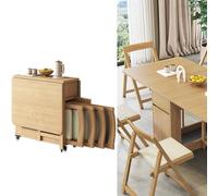 Set tavolo da pranzo pieghevole in legno massello con 4 sedie imbottite in legno di frutta, design salvaspazio per sale da pranzo, balconi e spazi stretti, 130 cm