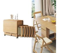Set tavolo da pranzo pieghevole in legno massello con 6 sedie imbottite in legno di frutta, design salvaspazio per sale da pranzo, balconi e spazi ristretti.