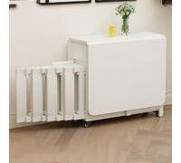 Set Tavolo Da Pranzo Pieghevole In Legno Massello Da 1,4 M, Set Tavolo Da Pranzo Estensibile, Con 4 Sedie Pieghevoli Imbottite In Legno Massello, Ruote Di Carico Universali Bloccabili(White)