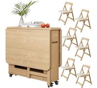 Set tavolo da pranzo pieghevole in legno massiccio allungabile con sedie per 4-6 persone, design salvaspazio per cucina, sala da pranzo, soggiorno