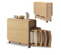Set tavolo da pranzo pieghevole in legno massiccio con 4 sedie, design salvaspazio con foglie cadenti, per cucina, sala da pranzo, soggiorno o ristorante