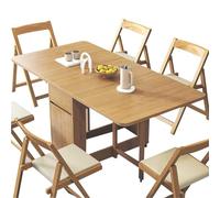 Set tavolo da pranzo pieghevole salvaspazio con 6 sedie e cassetto, 140 cm, tavolo allungabile a forma di farfalla, per cucina, balcone, ristorante, finitura in legno di frutta