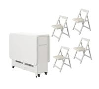 Set tavolo da pranzo pieghevole - Tavolo allungabile in legno da 1,4 m con 4 sedie, perfetto per cucina, soggiorno e ristorante, design salvaspazio di colore bianco