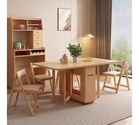 Set tavolo da pranzo pieghevole, Tavolo da cucina moderno Mid-Century con 4 sedie, cassetti e ruote, Tavolo portatile in legno for piccoli spazi del soggiorno