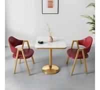 Set tavolo da pranzo quadrato moderno Glam Base con piedistallo bianco e accenti in metallo dorato Sedie imbottite rosse eleganti mobili per sala da pranzo e soggiorno elegante arredamento per la casa
