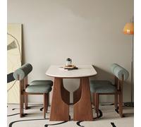 Set Tavolo Da Pranzo Rettangolare Con Gambe Semicircolari Di Colonna Romana, Piano In Lastra Di Travertino E Impiallacciatura Di Noce - Struttura Pressata A Freddo 3 In 1(4 people,140x80x75cm)