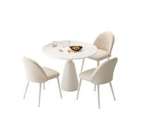 Set tavolo da pranzo rotondo con piano in ardesia e base in metallo, bordi lisci per il massimo comfort, ideale per salotto, soggiorno, sala da pranzo e ufficio