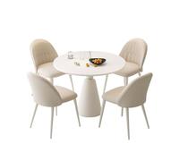 Set tavolo da pranzo rotondo con piano in ardesia e base in metallo, bordi lisci per il massimo comfort, ideale per salotto, soggiorno, sala da pranzo e ufficio