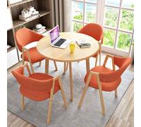 Set tavolo da pranzo rotondo per 4 persone, arancione, per piccoli spazi, casa, ufficio, reception, con 4 sedie in tessuto