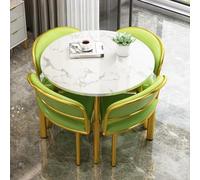 Set tavolo da pranzo rotondo per 4 persone, tavolo da conferenza con sedie, struttura in acciaio al carbonio, seduta imbottita in PU verde per sala d'accoglienza