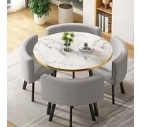 Set tavolo da pranzo rotondo per casa, ufficio o sala conferenze, 80 cm, tavolo con quattro sedie, set da pranzo moderno ed elegante, ideale per piccoli spazi, A 18