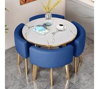 Set tavolo da pranzo rotondo salvaspazio per 4 persone, per ufficio, reception, tempo libero, cucina e conferenze, 1 tavolo e 4 sedie, blu