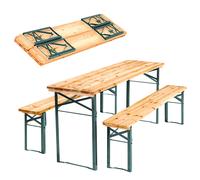 Set Tavolo E 2 Panche Pieghevoli Da Esterno In Legno