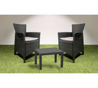 Domo Mea Set Forest Salotto Giardino Rattan Antracite - 1 Tavolino e 2 Poltrone