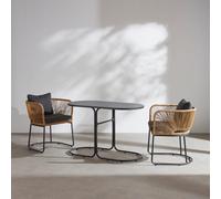 Set tavolo e 2 sedie da giardino in alluminio grigio antracite e resina beige