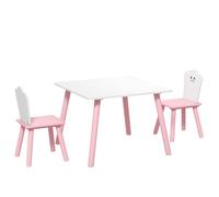 Set Tavolo E 2 Sedie Per Bambini 3-6 Anni In Legno Con Angoli Arrotondati, Rosa