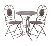 Set tavolo e 2 sedie pieghevoli da esterno in ferro, decoro con scritta colazione, tortora, Esté