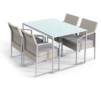 Set Tavolo e 4 Sedie da Giardino in Acciaio e Polyrattan Fadi Bilbao