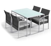 Set Tavolo e 4 Sedie da Giardino in Acciaio e Polyrattan Fadi Bilbao Nero