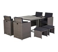 Set Tavolo e 4 Sedie da giardino in Rattan Sintetico e Acciaio con 4 Poggiapiedi Grigio