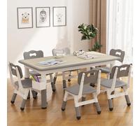 Set Tavolo e 6 Sedie per Bambini: Altezza Regolabile, Piano Anti-Graffiti con Piedini Antiscivolo e Vano Portaoggetti, Ideale per Asilo, Sala Giochi o Casa, Mobili Robusti per Attività Educative per