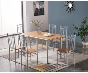 Set Tavolo e 6 Sedie Per Sala da Pranzo Cucina Soggiorno in Legno Mdf e Acciaio
