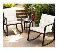 Set Tavolo e Poltrone Dondolo da Esterno Giardino Polyrattan con Cuscini Lavabil