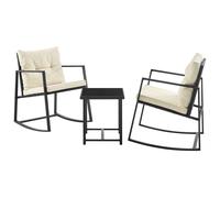 Shally Dogan Set Tavolo e 2 Poltrone a Dondolo per Giardino in Polyrattan e Cuscini ad Alta Densità, Salotto da Esterno, Salottino per Bar, Ristorante, Patio, Balcone, Bistrot, Terrazzo