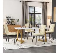 Set tavolo e sedie 4 persone twill twill beige-tavolo da pranzo rettangolare con piedi dorati