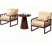 Set tavolo e sedie da balcone, piccola poltrona singola | Divano curvo ergonomico, cuscini a molle, struttura in legno massello, facilità di montaggio, tessuto moderno a righe(A25)