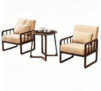 Set tavolo e sedie da balcone, piccola poltrona singola | Divano curvo ergonomico, cuscini a molle, struttura in legno massello, facilità di montaggio, tessuto moderno a righe(A26)