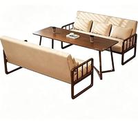 Set tavolo e sedie da balcone, piccola poltrona singola | Divano curvo ergonomico, cuscini a molle, struttura in legno massello, facilità di montaggio, tessuto moderno a righe(A35)