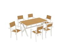 SET TAVOLO E SEDIE DA GIARDINO OUTSUNNY IT84G-951V00TK - in Alluminio e Finto Legno, 160x86x72 cm, Bianco e Teak