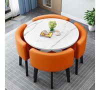 Set Tavolo E Sedie da Pranzo Tavolo da Pranzo Quadrati/Rotondo da 80 Cm E 4 Sedie Tavolo da Cucina Compatto per Piccoli Spazi per Sala da Pranzo Cucina Soggiorno Balcone,Leatherr,80cm/31.5in