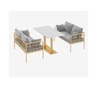 Set tavolo e sedie moderno color oro, comodo divano in tessuto di velluto con struttura in metallo, mobili for l'ospitalità for negozio di dolci, negozi di tè al latte, caffetterie e sala da pranzo(D)