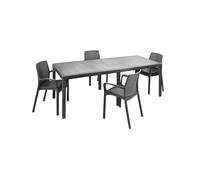 Dmora - Set tavolo e sedie Moie, Salottino indoor, Tavolo rettangolare allungabile con 4 sedie con braccioli, Made in Italy, Antracite