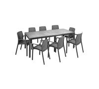 Dmora - Set tavolo e sedie Moie, Salottino indoor, Tavolo rettangolare allungabile con 8 sedie con braccioli, Made in Italy, Antracite