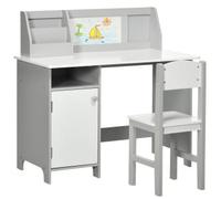 Set tavolo e sedie per bambini 5+ anni in legno con banco scuola e sedia bianco e grigio
