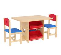 Set Tavolo e Sedie per Bambini con 4 Contenitori per Giochi in Legno e PP
