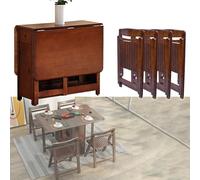 Set Tavolo e Sedie Pieghevoli in Legno Massello con Cassetti e Ruote, Tavolo da Cucina con Allunga e 4 Sedie for Piccoli Spazi, Non Necessita di Montaggio