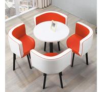 Set Tavolo e Sedie Rotonde for 4 Persone - Tavolo Cucina, Balcone, Giardino Esterno - Salvaspazio, Moderno, con Sedie da Esterno e da Giardino(Marble white orange)