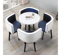 Set Tavolo e Sedie Rotonde for 4 Persone - Tavolo Cucina, Balcone, Giardino Esterno - Salvaspazio, Moderno, con Sedie da Esterno e da Giardino(Marble white blue)