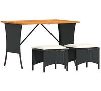 SET TAVOLO E SEDIE VIDAXL 3 pz con Cuscini Nero in Polyrattan - 4104135