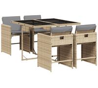 Set Pranzo da Giardino 5 pz con Cuscini Beige Misto Polyrattan