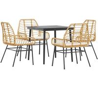 Set da Pranzo da Giardino 5pz con Cuscini Polyrattan Vetro