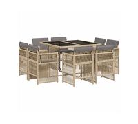 SET TAVOLO E SEDIE VIDAXL 9 pz con Cuscini Beige Misto Polyrattan - 3211020
