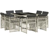 Set Pranzo da Giardino 9pz con Cuscini Grigio Chiaro Polyrattan