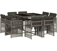 Set da Pranzo da Giardino 9 pz con Cuscini in Polyrattan Grigio